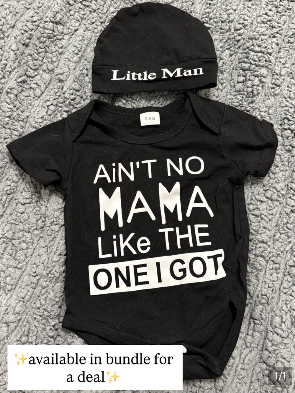 UNBRANDED | Black Baby One-Piece Bodysuit with Hat